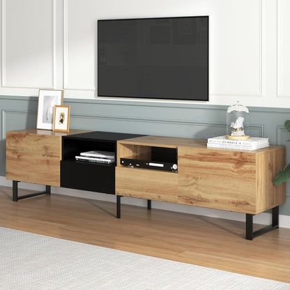 TV Lowboard Schwarz & Holz – 190x38x48cm mit 2 Türen & Schubladen