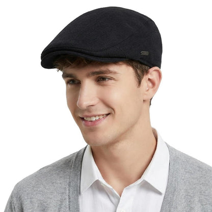 Herren Schiebermütze Winter - Flat Cap Schwarz, Größe M-L