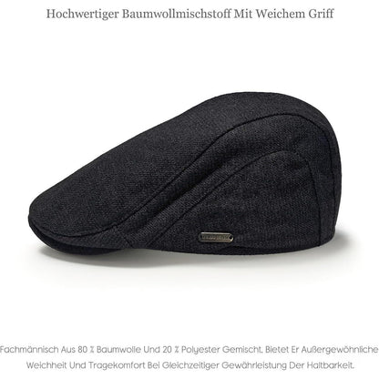 Herren Schiebermütze Winter - Flat Cap Schwarz, Größe M-L