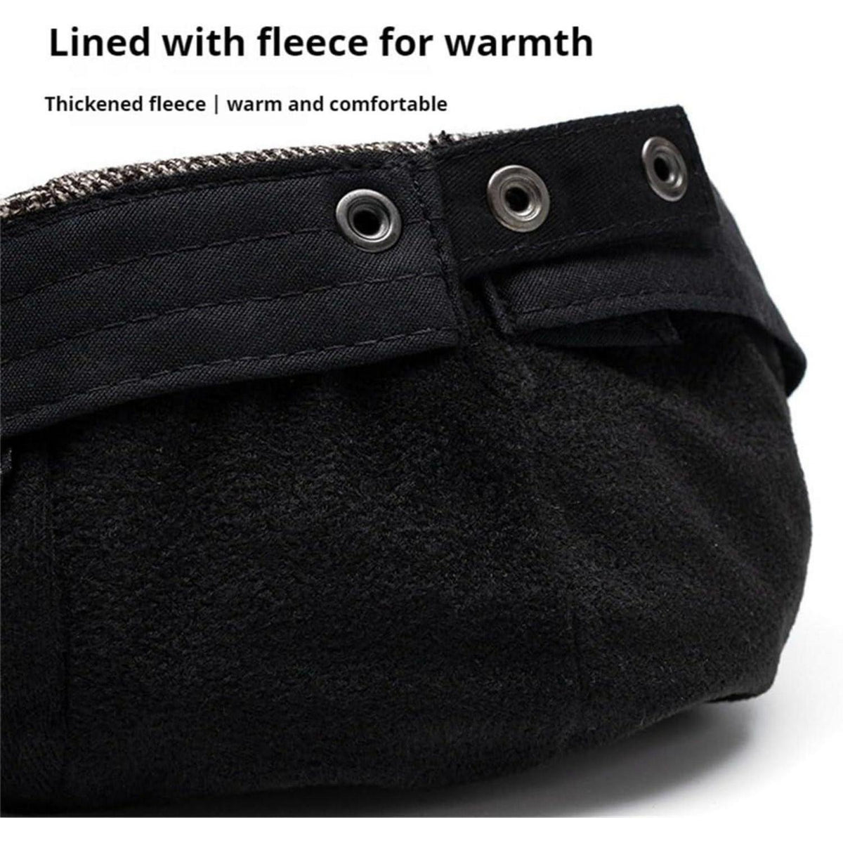 Herren Schiebermütze Winter - Flat Cap Schwarz, Größe M-L
