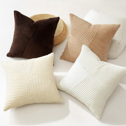 Cord Kissenbezüge 50x50cm - 4er Set, Braun Creme Weiß