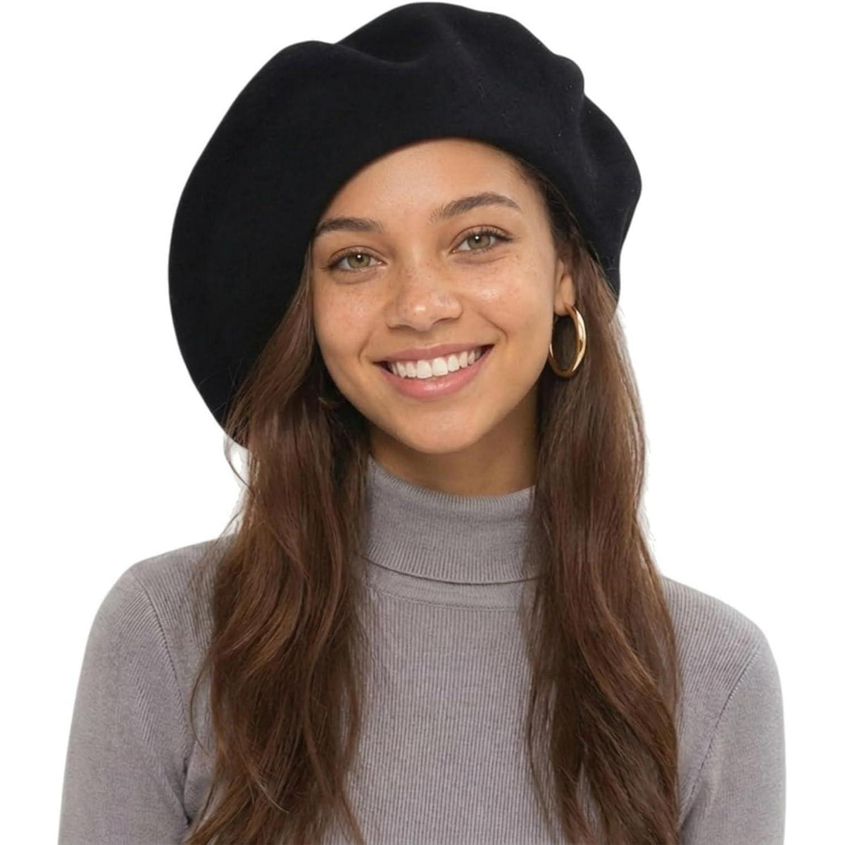 Französische Wolle Beret Damen - Klassischer Malerhut Schwarz