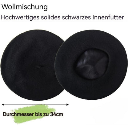 Französische Wolle Beret Damen - Klassischer Malerhut Schwarz