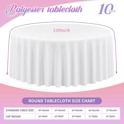 10er Pack Runde Tischdecke Weiß 120 Zoll – Hochzeit, Party, Buffet