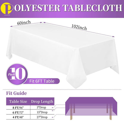 10x Weiße Tischdecken 6ft Rechteck – Knitterfrei & Waschbar