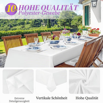 10x Weiße Tischdecken 6ft Rechteck – Knitterfrei & Waschbar