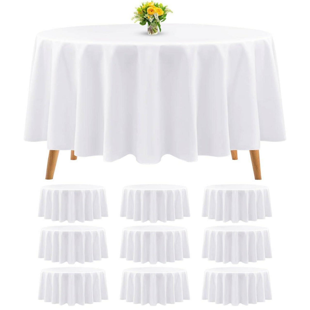 10er-Pack Runde Tischdecke 90 Zoll Weiß – Hochzeit, Party, Buffet