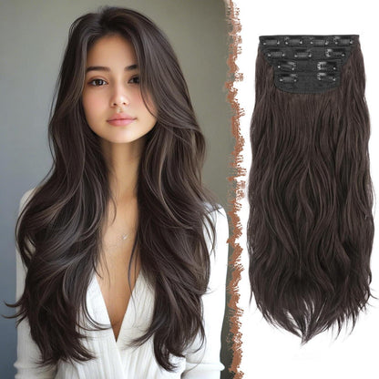 Clip-in Haarverlängerung Wellig, 50cm – Schwarz Braun
