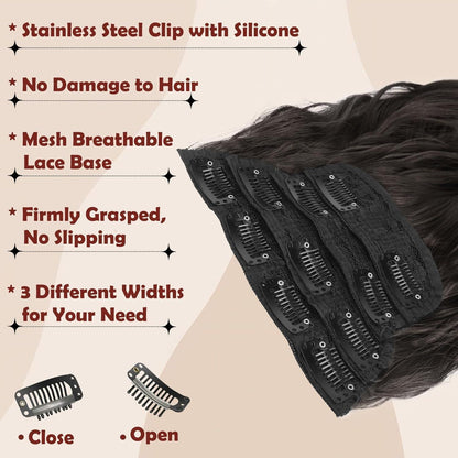 Clip-in Haarverlängerung Wellig, 50cm – Schwarz Braun