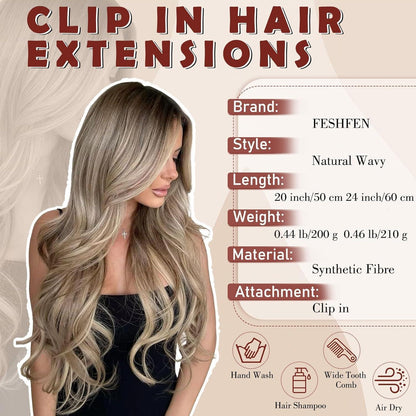Clip-in Haarverlängerung Wellig, 50cm – Schwarz Braun