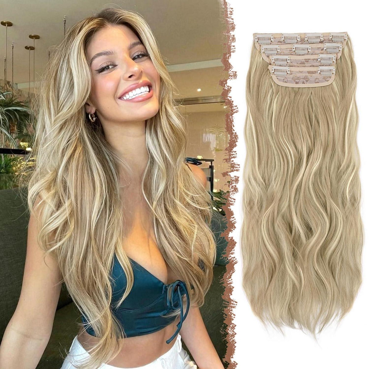 Lange gewellte Haarverlängerung – Schmutziges Blond 50cm