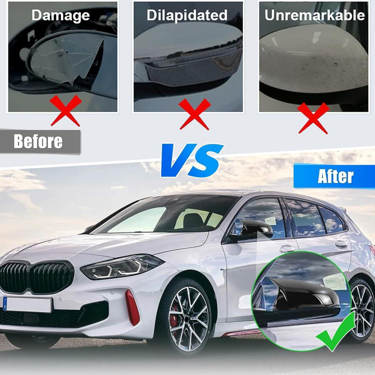 Spiegelkappenerset für BMW 1er/2er/X1/X2 Touring (2017-2024) Schwarz
