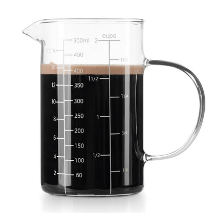 Glas Messbecher 500ml mit 3 Skalen für Küche & Backen