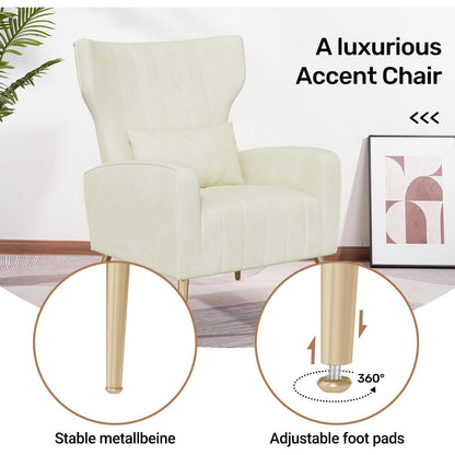 Samt Ohrensessel mit Kopfkissen & Goldfüßen – Beige