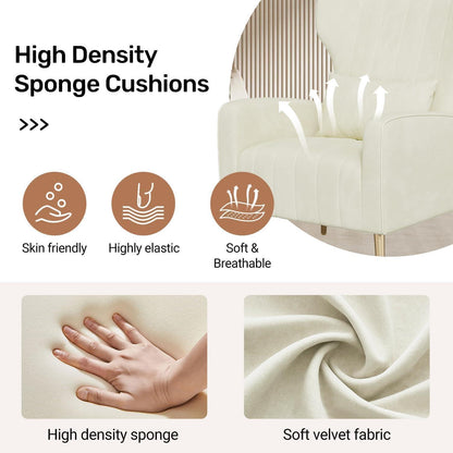 Samt Ohrensessel mit Kopfkissen & Goldfüßen – Beige