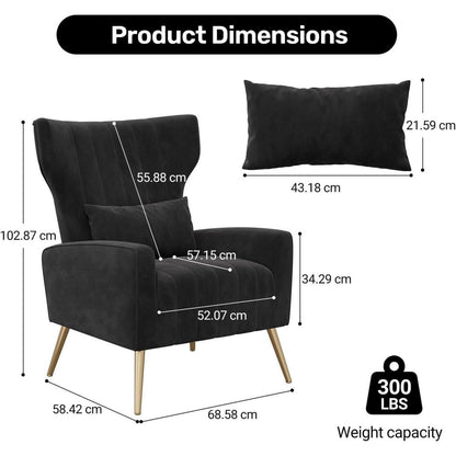 Relaxsessel 2er-Set mit Kopfkissen & Goldfüßen, Schwarz