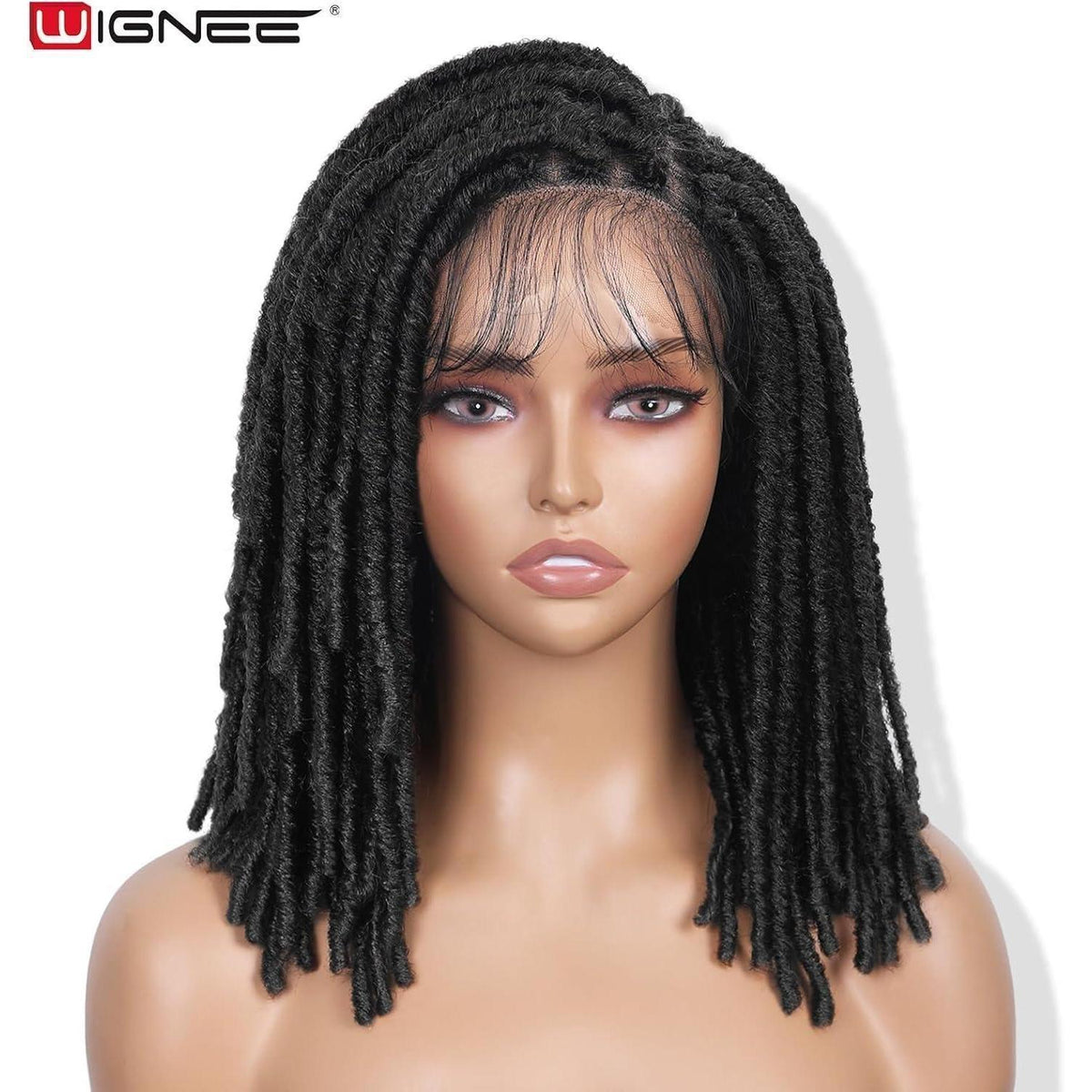 Kurze Dreadlock Perücke Natural Black - 35cm Geflochtene Faux Locs