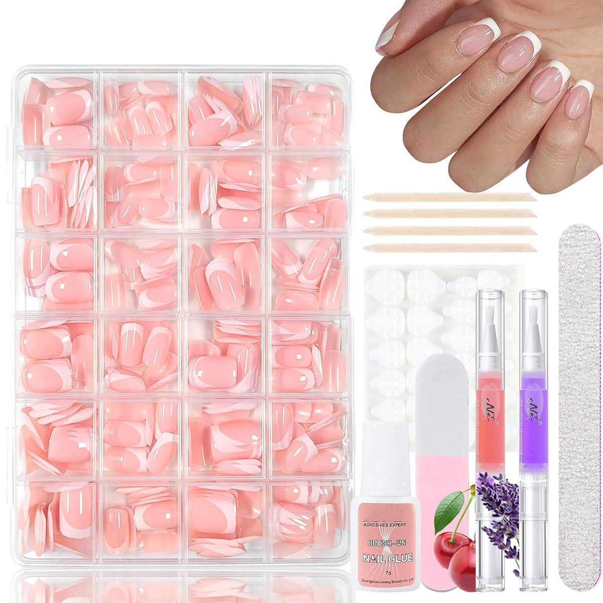 360 French Press on Nails – Kurze, Quadratische Fake Nägel mit Nagelöl