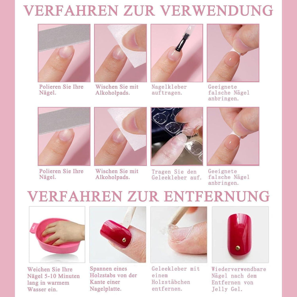 360 French Press on Nails – Kurze, Quadratische Fake Nägel mit Nagelöl