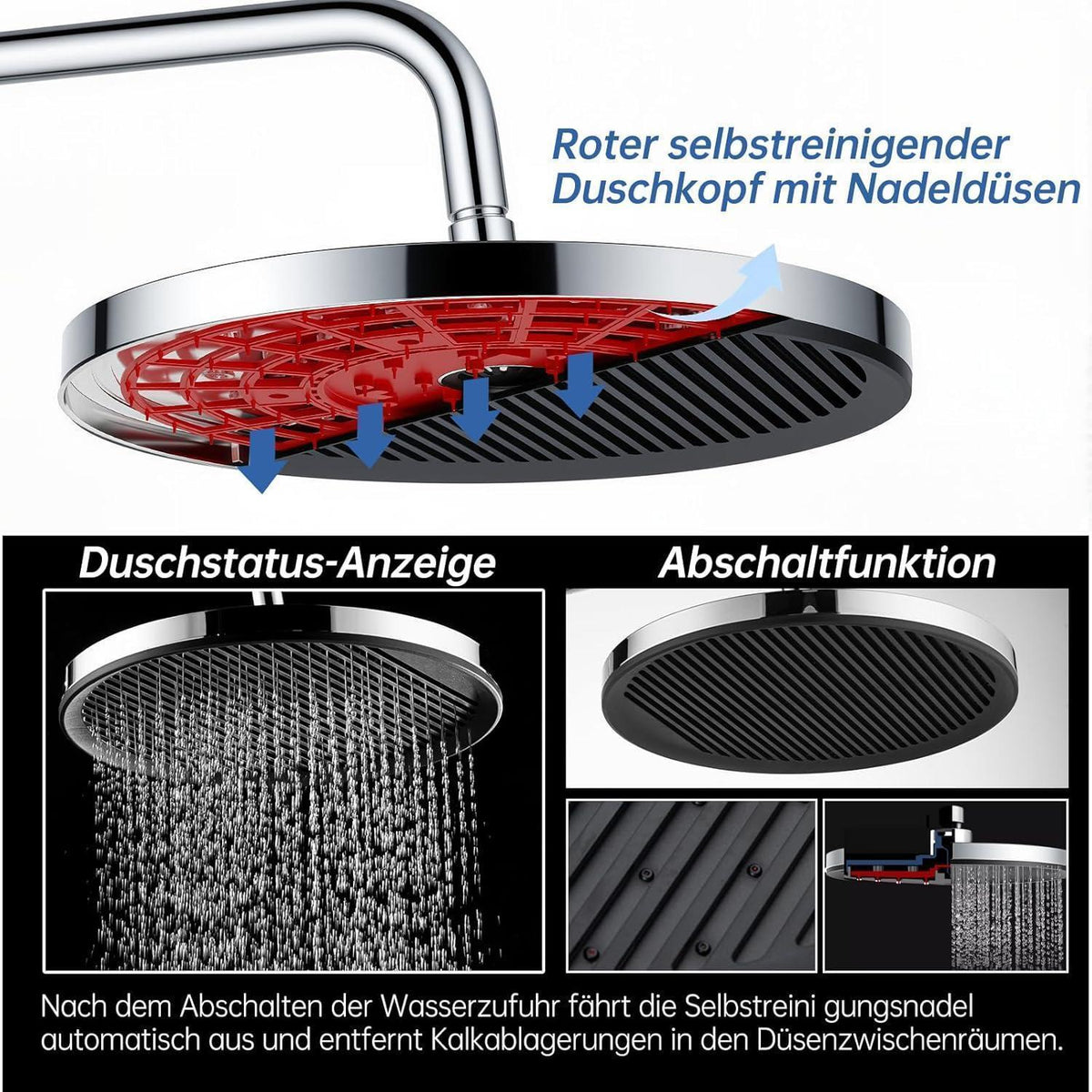 11 Zoll Regendusche Selbstreinigend Chrom Schwarz