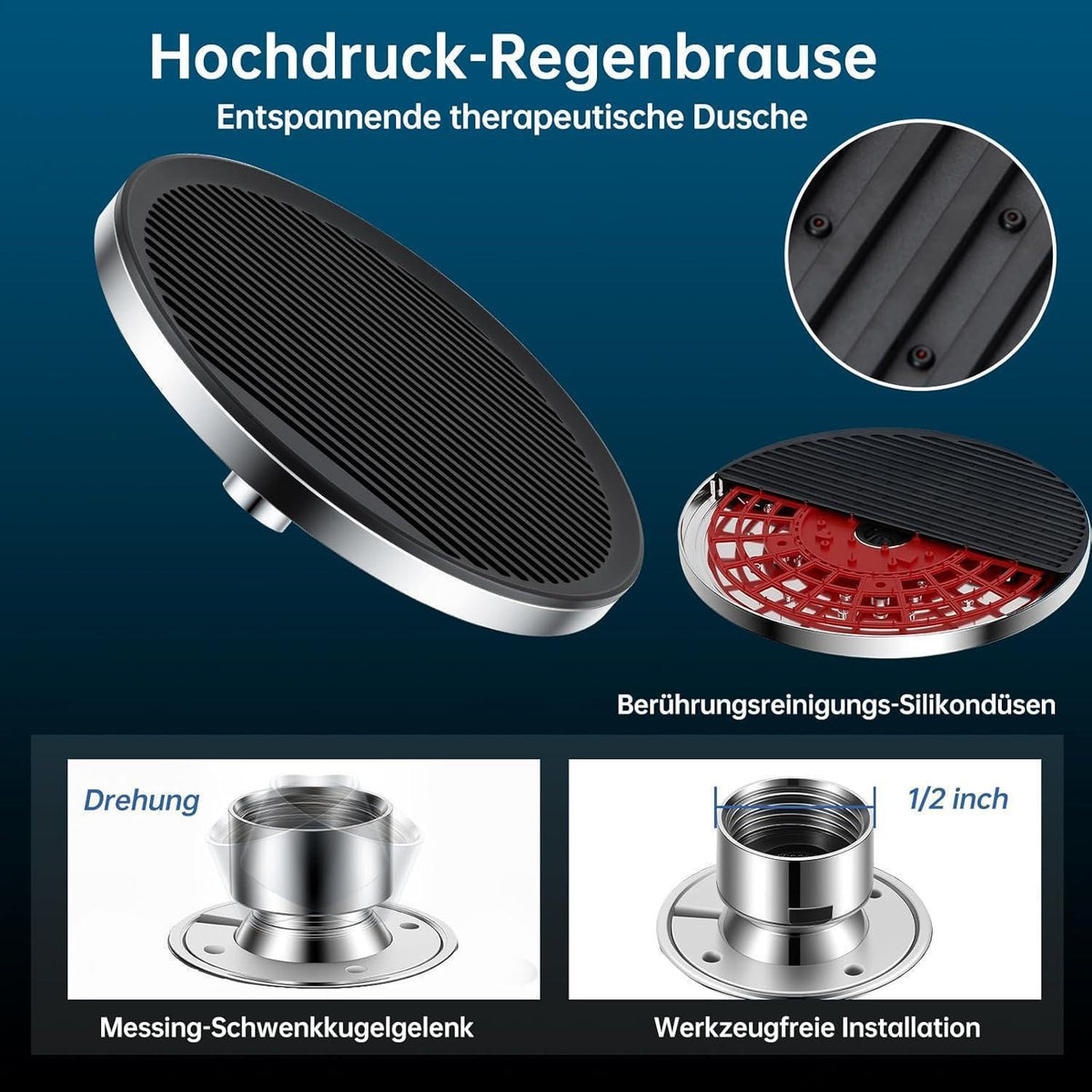 11 Zoll Regendusche Selbstreinigend Chrom Schwarz