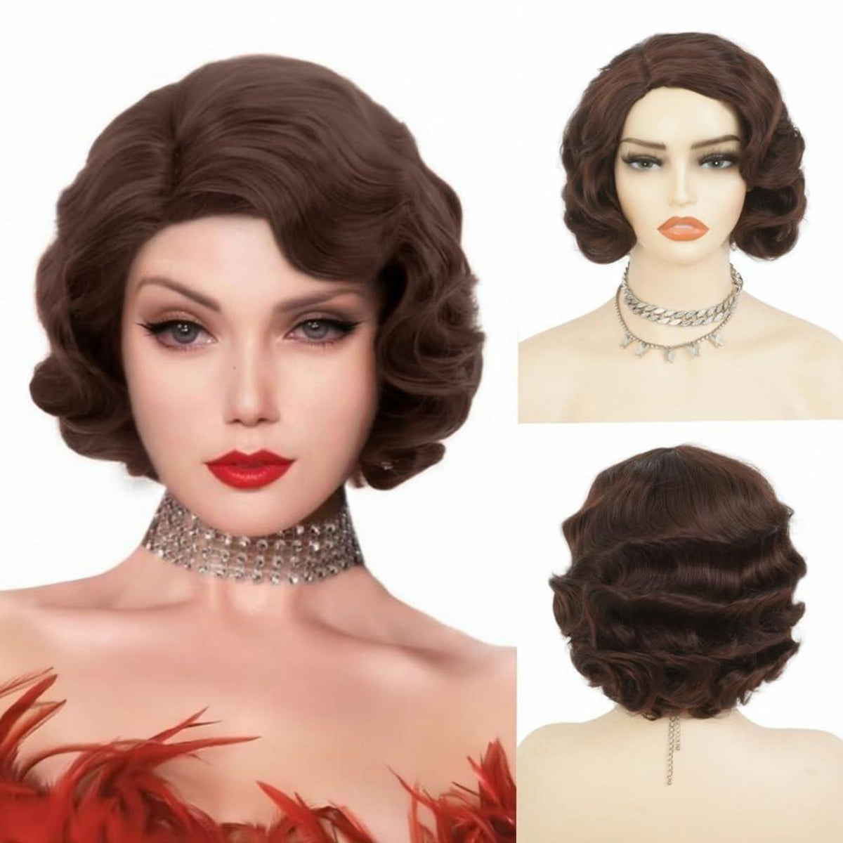 Braune 1920er Jahre Flapper Perücke – Kurz, Lockig, Cosplay & Halloween