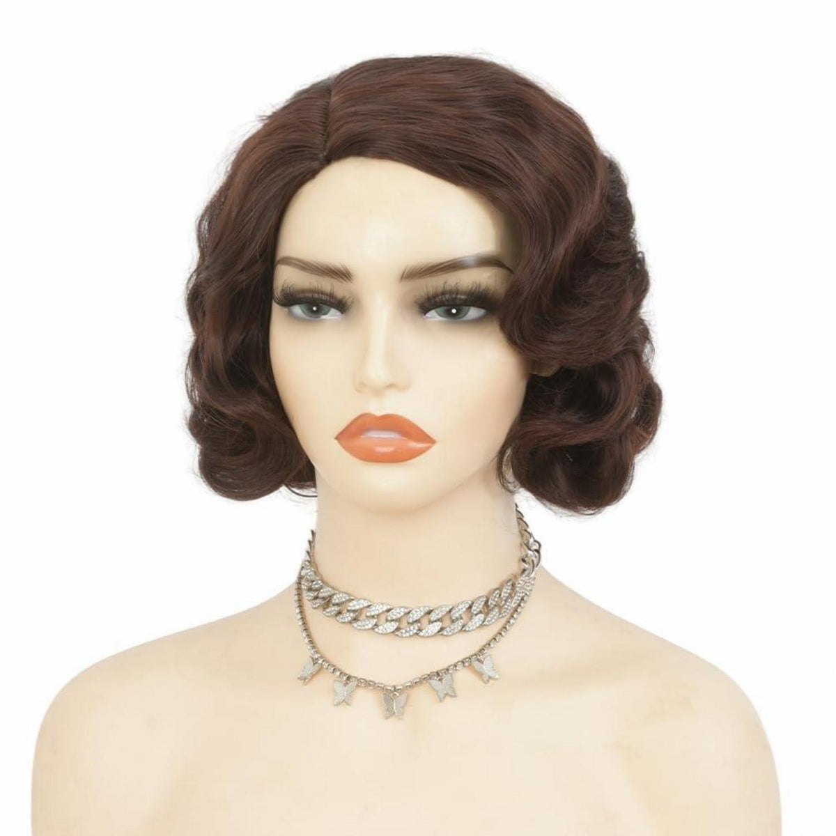 Braune 1920er Jahre Flapper Perücke – Kurz, Lockig, Cosplay & Halloween