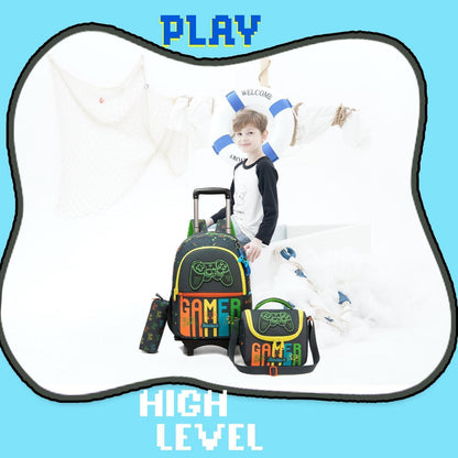 Schulranzen Trolley Jungen Schwarz Orange Game – 3-tlg. Set