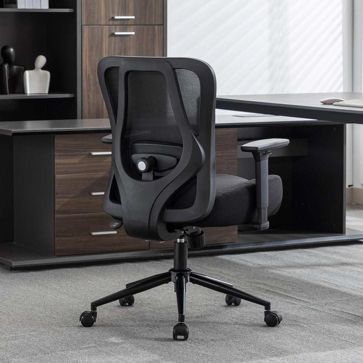 Ergonomischer Bürostuhl 230kg, Lendenwirbelstütze, Netzrücken, Schwarz
