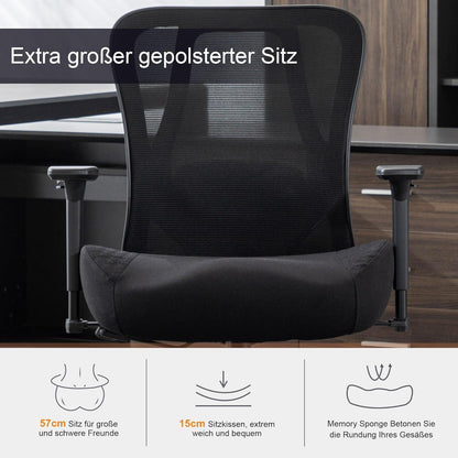 Ergonomischer Bürostuhl 230kg, Lendenwirbelstütze, Netzrücken, Schwarz