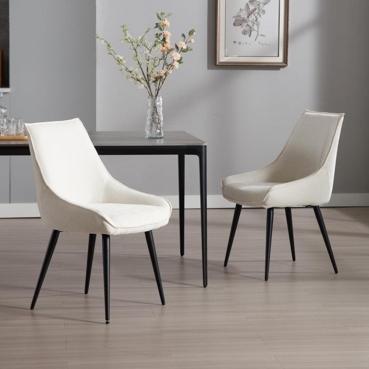 Esszimmerstühle 2er Set, Polsterstuhl mit Armlehnen, Weiß