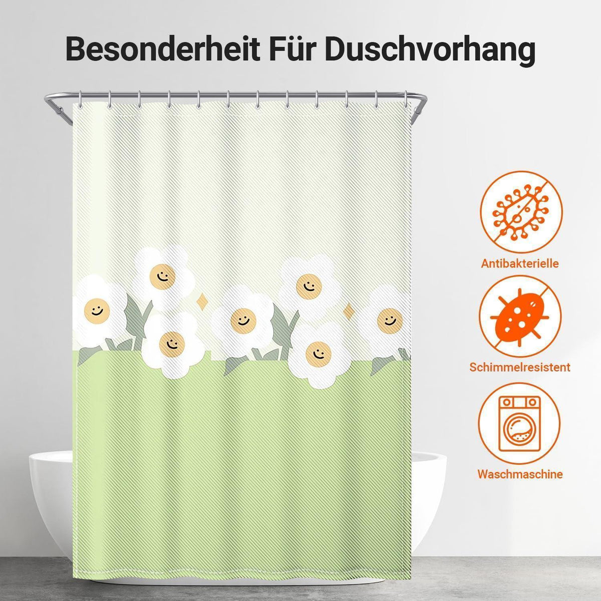 Duschvorhang 120x200 cm Grünes Lächeln, Wasserabweisend, Schimmelresistent