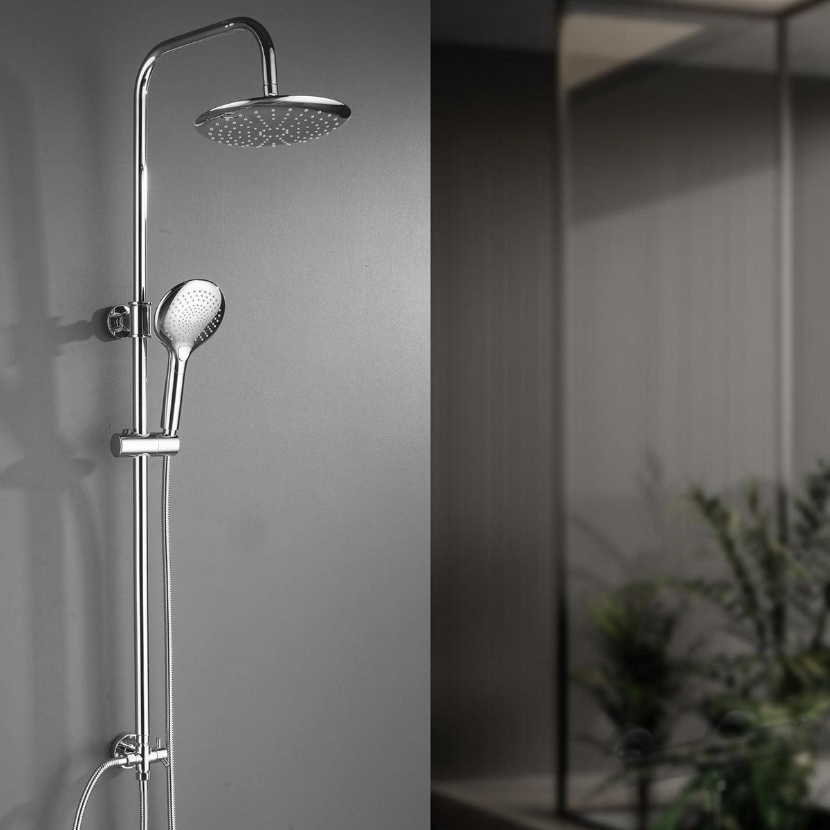 Regendusche Set Chrome, Höhenverstellbar, 23cm Rund-Duschkopf