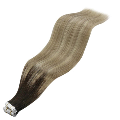 Echthaar Tape Extensions Balayage Braun Blond 45cm