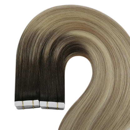 Echthaar Tape Extensions Balayage Braun Blond 45cm