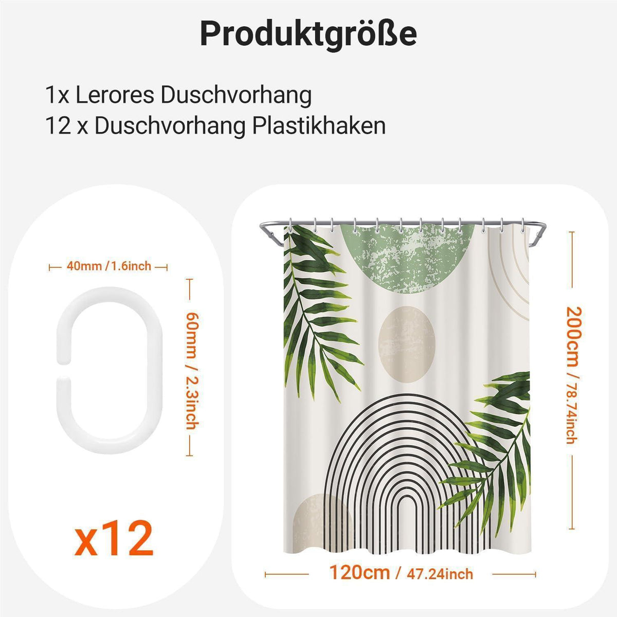 Grüner Duschvorhang Blätter 120x200 cm | Wasserabweisend & Waschbar