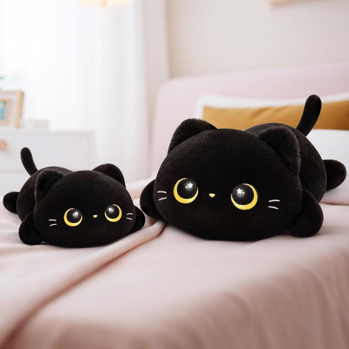 Kawaii Schwarzes Katzenplüschkissen 51cm - Kuscheliges Plüschtier Geschenk