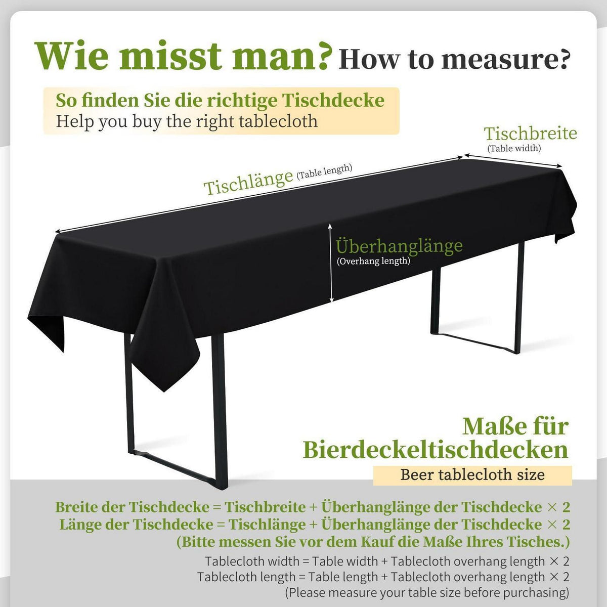 10x Tischdecke für Biertisch – Schwarz, 100x250 cm