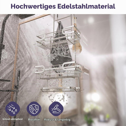 Edelstahl Duschablage zum Hängen mit 2 Körben & Seifenhalter