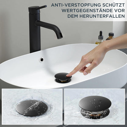 Waschtischarmatur Schwarz Matt mit Ablaufgarnitur, 190mm Auslaufhöhe