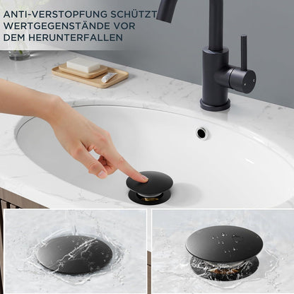 Hochwertige Waschtischarmatur Schwarz Matt mit Ablaufgarnitur