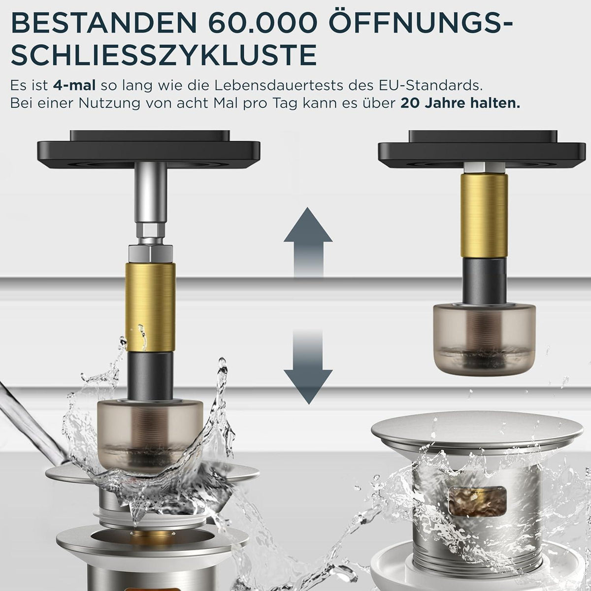 Hochwertiger Waschtischarmatur mit Ablaufgarnitur, 360° drehbar, gebürstetes Nickel