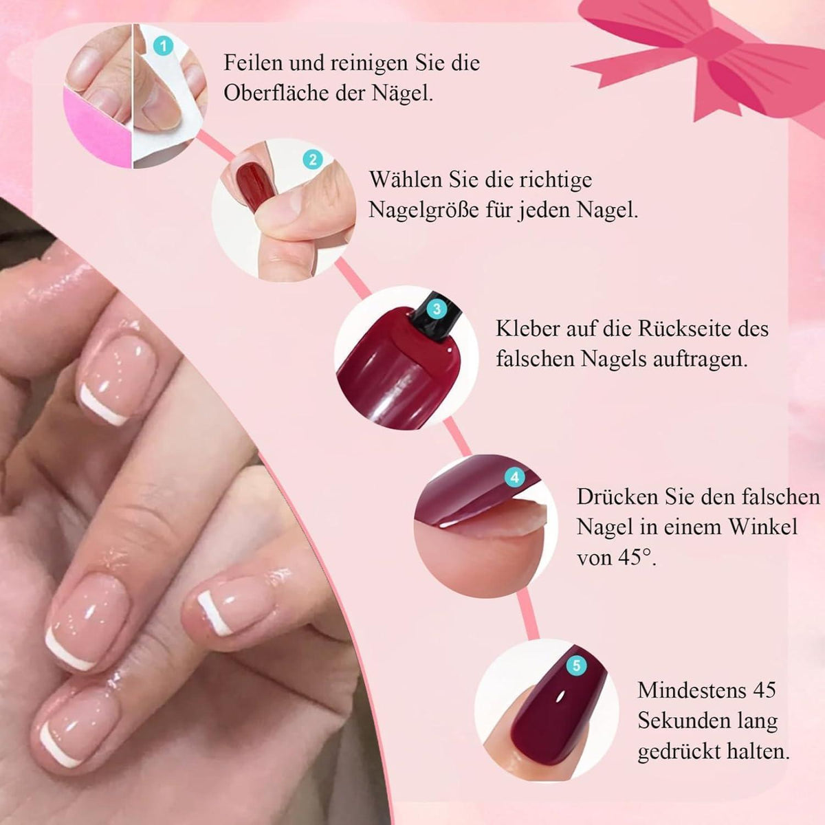 240 Falsche Nägel French Square Set mit Nagelöl
