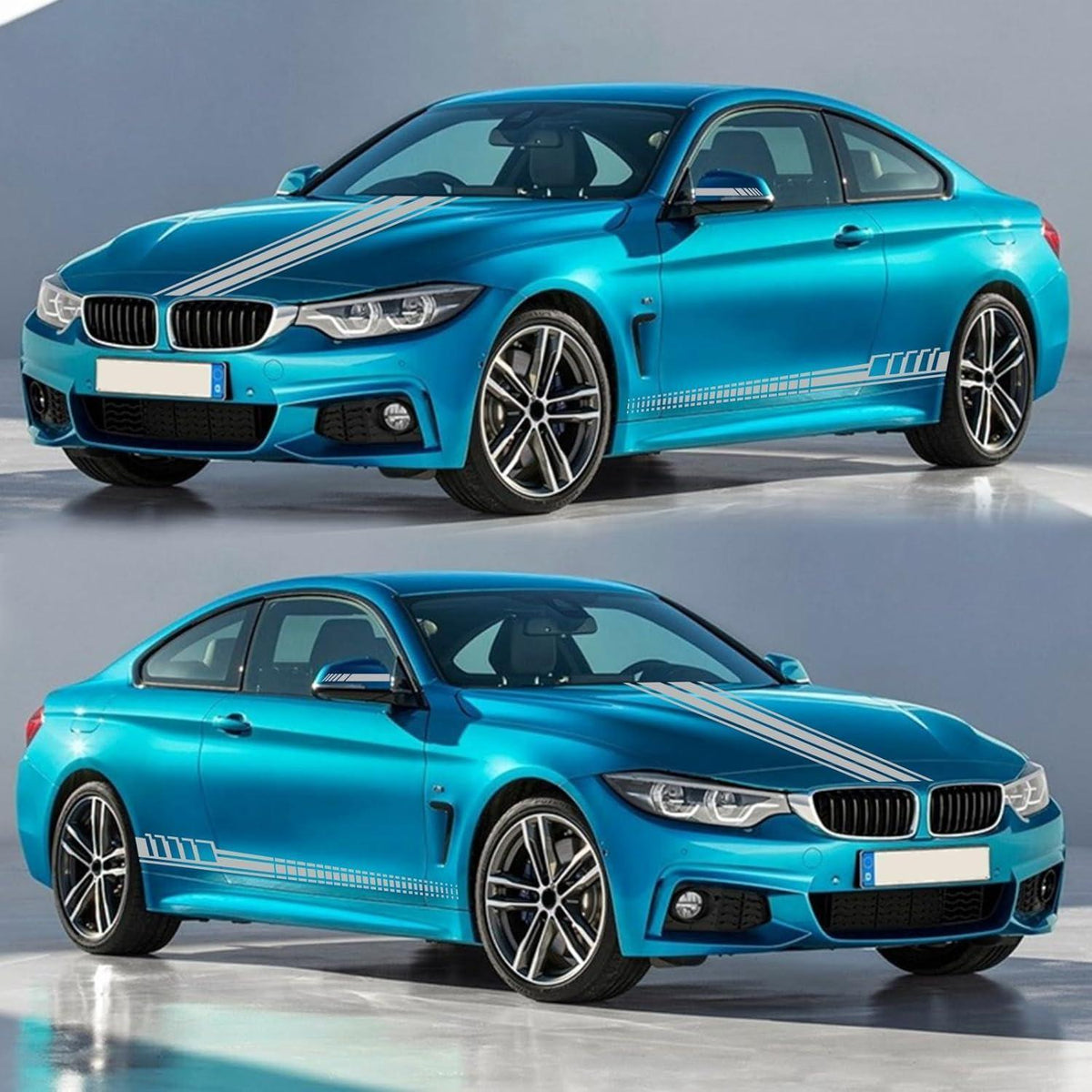 5x Racing Streifen Auto Aufkleber Set – Hellgrau