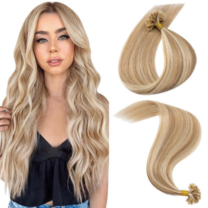 Echthaar Extensions Bondings 40cm #12P613 Goldbraun & Blond