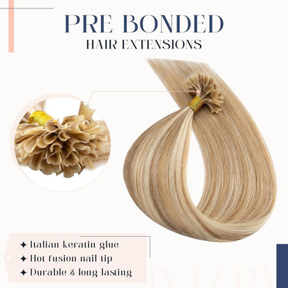 Echthaar Extensions Bondings 40cm #12P613 Goldbraun & Blond