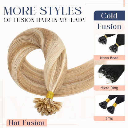 Echthaar Extensions Bondings 40cm #12P613 Goldbraun & Blond