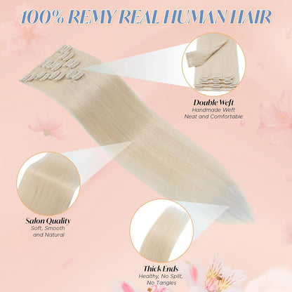 Remy Echthaar Clip-Ins, 45cm, #70 Bleichmittel Weiß