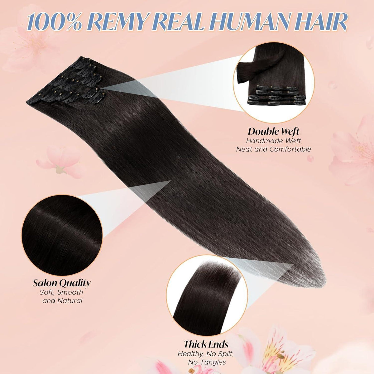Echthaar Clip-Ins Schwarz 50cm - Remy Haarverlängerung