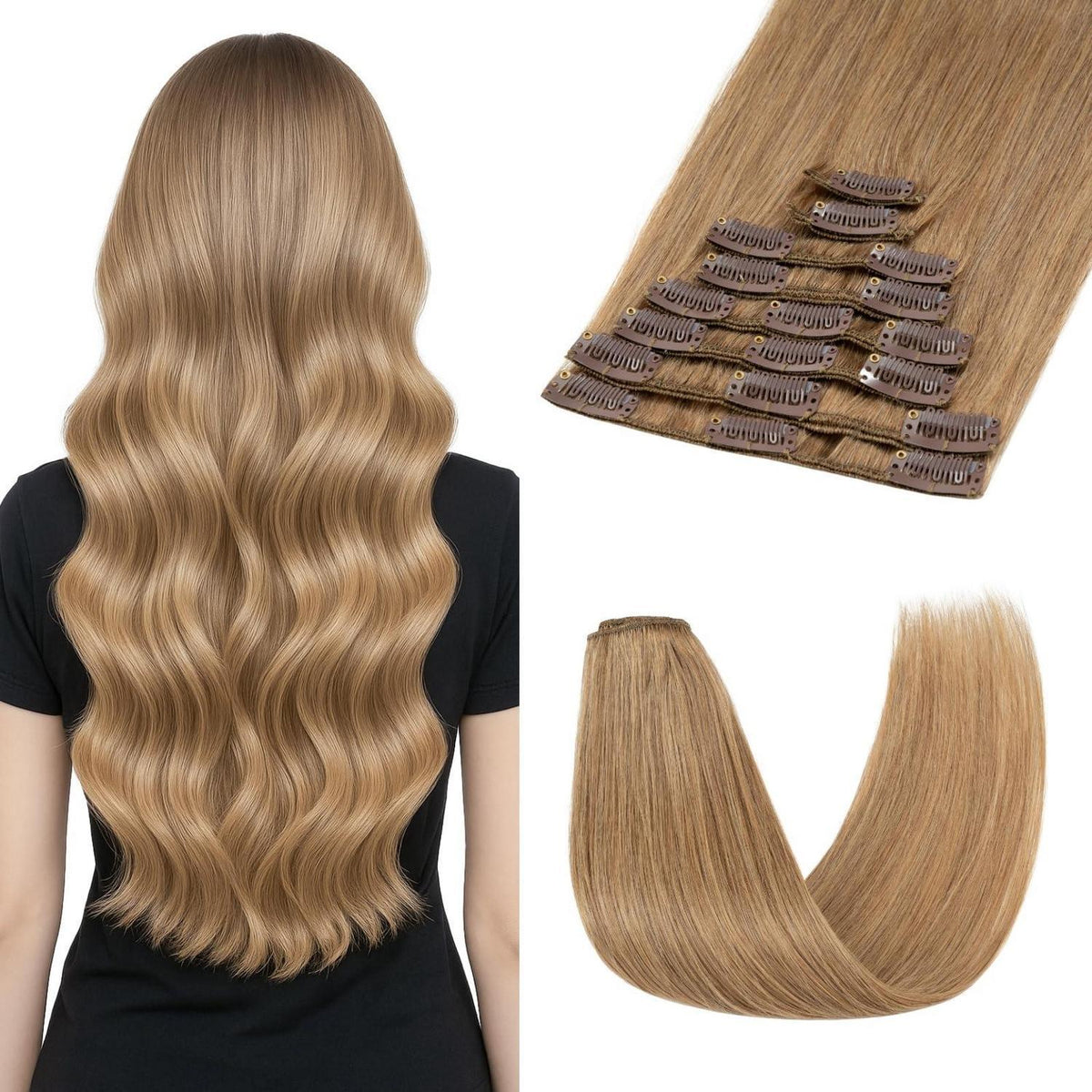 Clip-in Haarverlängerung Echthaar Dunkelblond 30cm